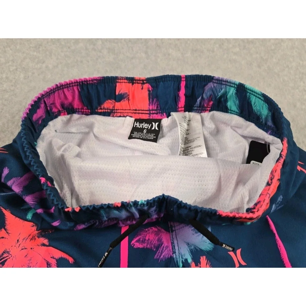 Hurley Swim Boys Size 6 Swimming Trunks‎ Shorts Blue Palm Logo Bathing Suit NEW